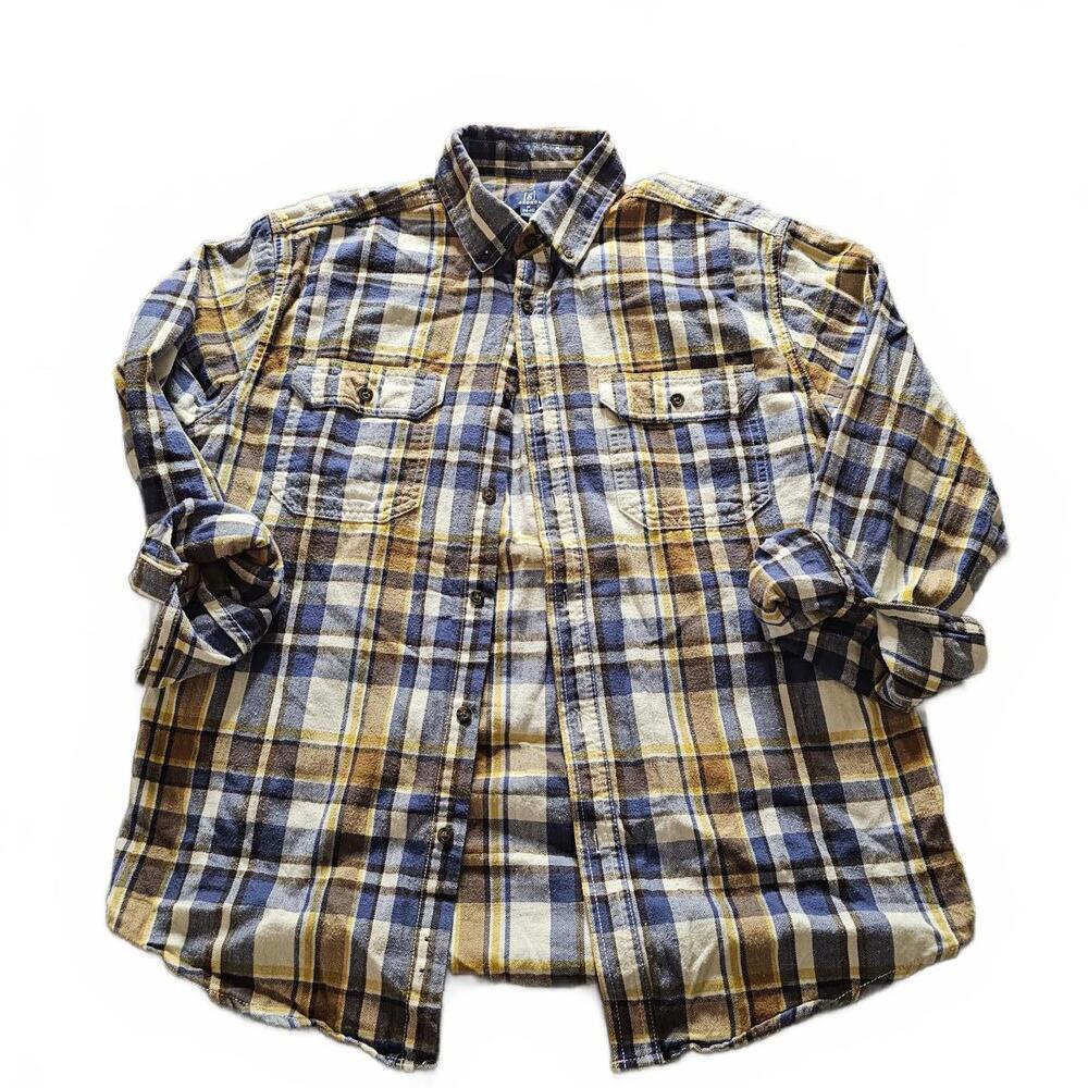 George Men's Blue and Yellow Plaid Flannel Shirt